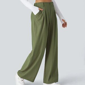Halara Flex™ High Waisted Side Pocket Wide Leg Waffle Work Pants in Loden Green